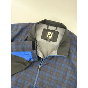 FJ DryJoys Mens Plaid Golf Jacket Blue Black Full Zip Lightweight Raincoat Sz L